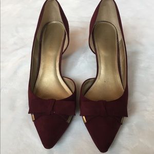 Maroon Faux Suede Kitten Heels